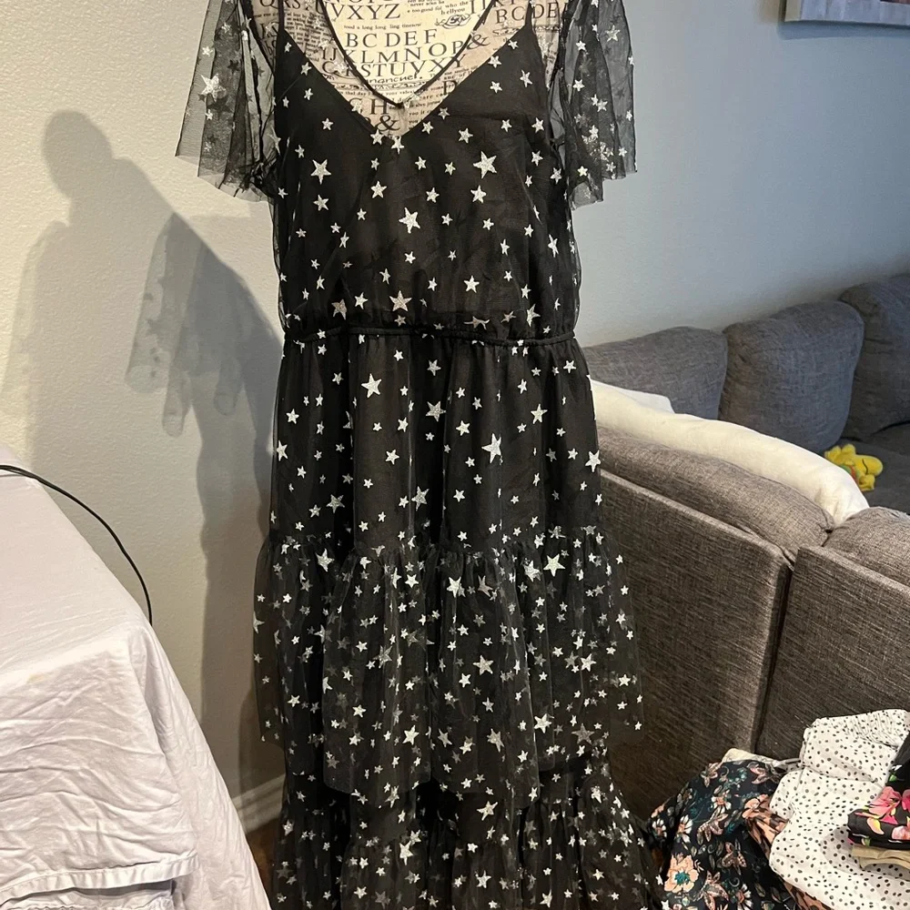 Starry Black Sheer Dress - Picture 1 of 6